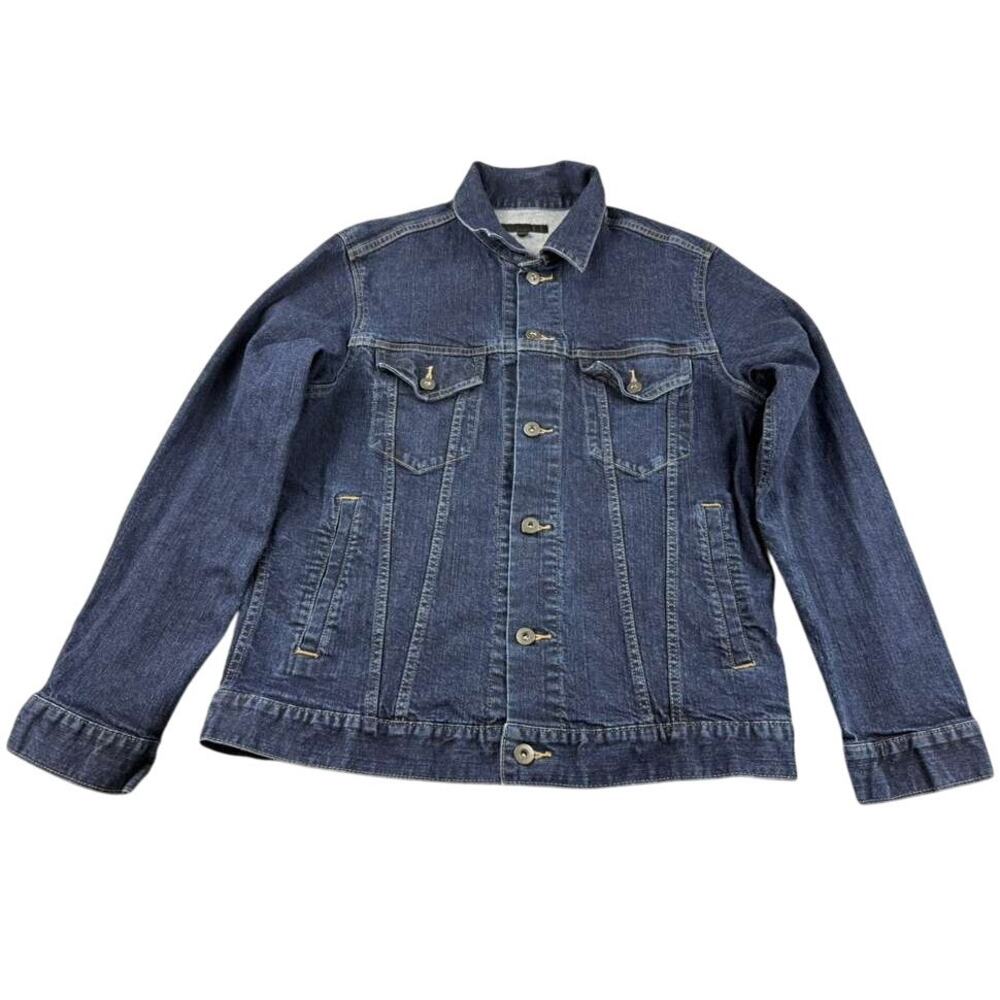 Uniqlo Denim‎ Jacket Women XL Trucker Style Blue Buttons Chest Pockets Dark Wash